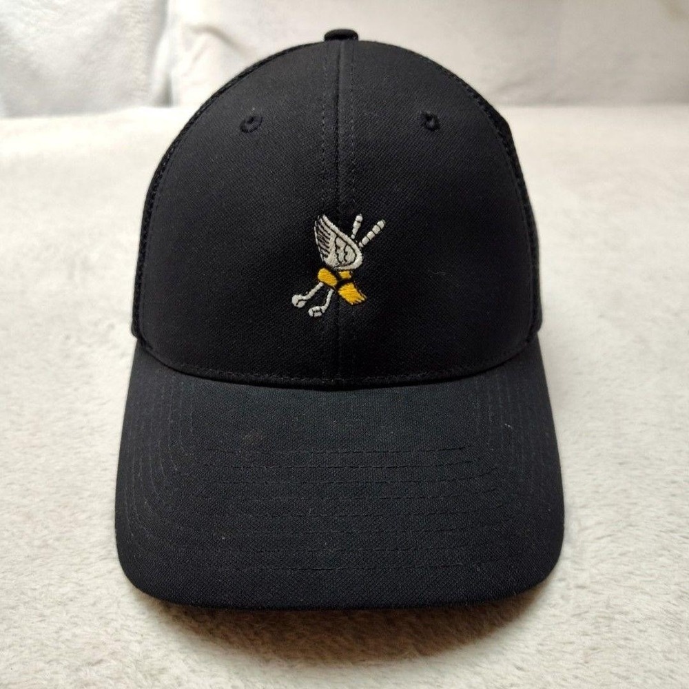 Nike Winged Foot GolfHat Cap Strap Back Mens M Black Trucker Flexfit Adjustable